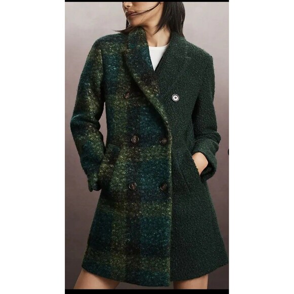 NVLT Plaid de Bouclé Double-Breasted Coat Medium Notch Lapel Lined Medium - Picture 4 of 11